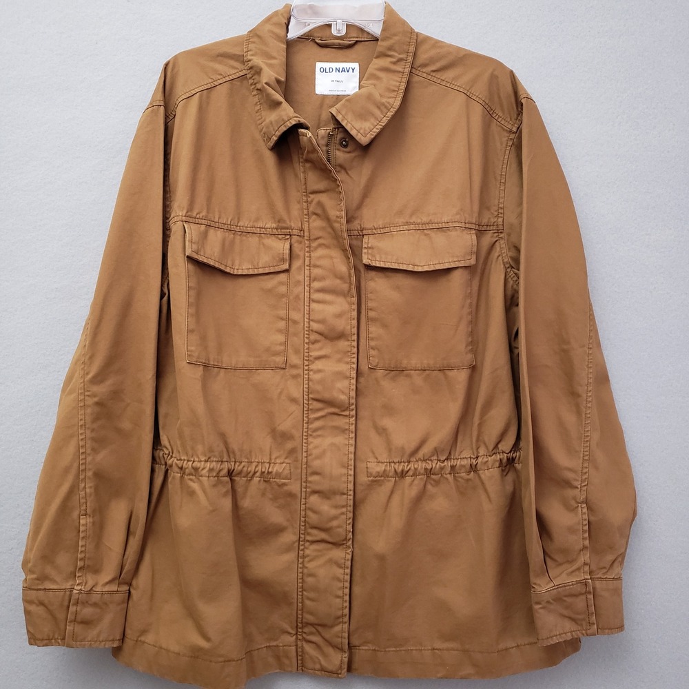 Old Navy Womens‎ M Tall Scout Utility Jacket Brown Falconry Cotton Drawstring